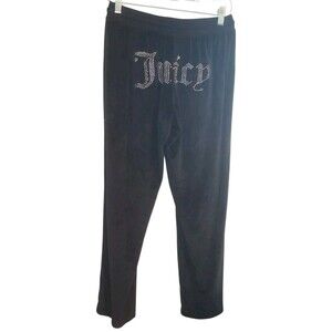 Juicy Couture Pants Womens L Black Burnout Velvet Rhinestone Spell Out Lounge